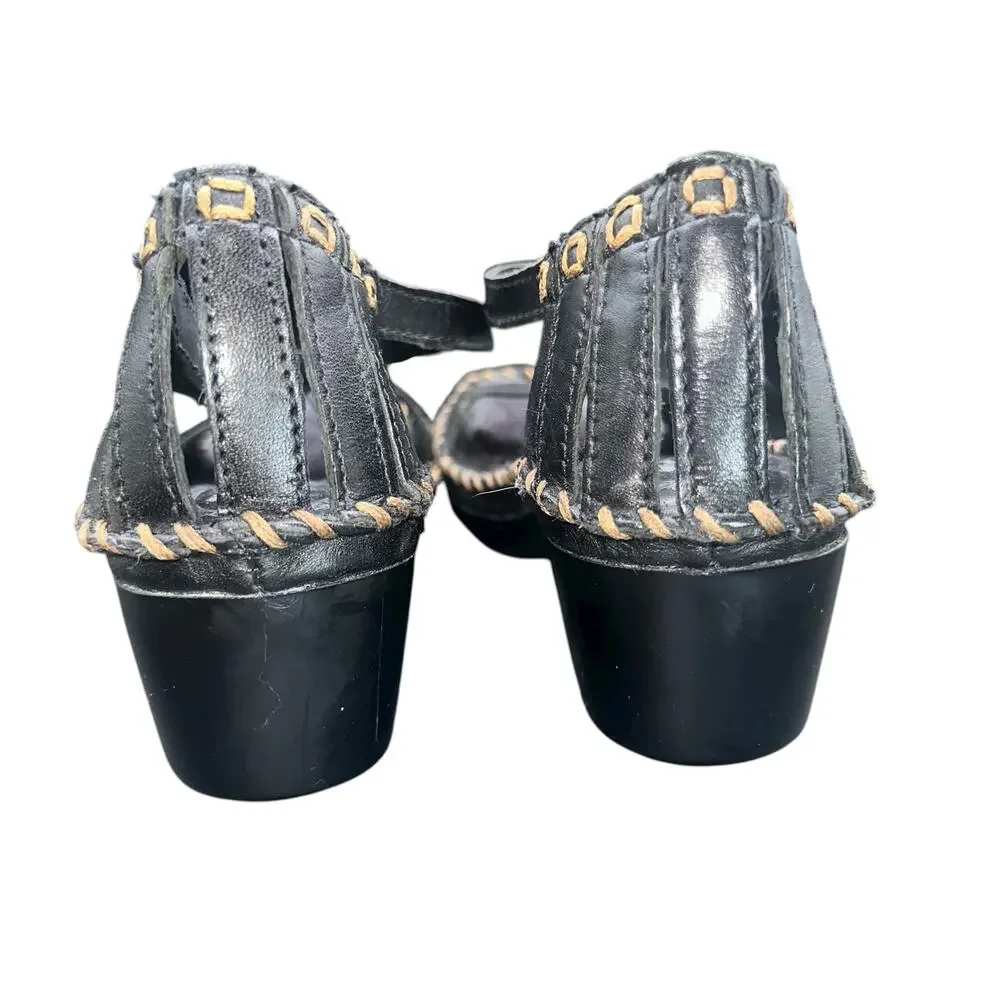 Ariat Leather Wedge Sandals 7.5 B Black Stitch Detail Comfort Slingback
